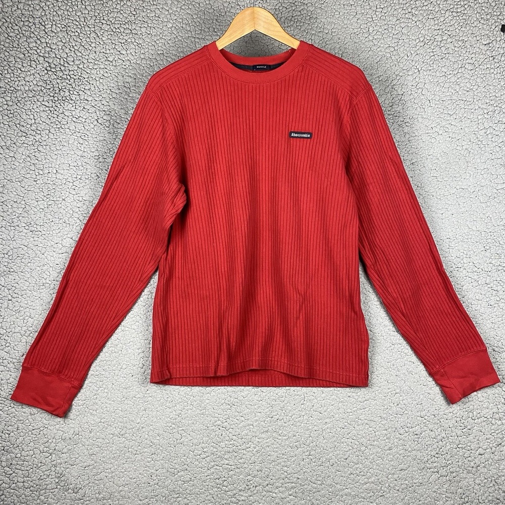 Abercrombie Ribbed Shirt Men's Large Muscle Red Y2K Vintage pullover‎ sweater